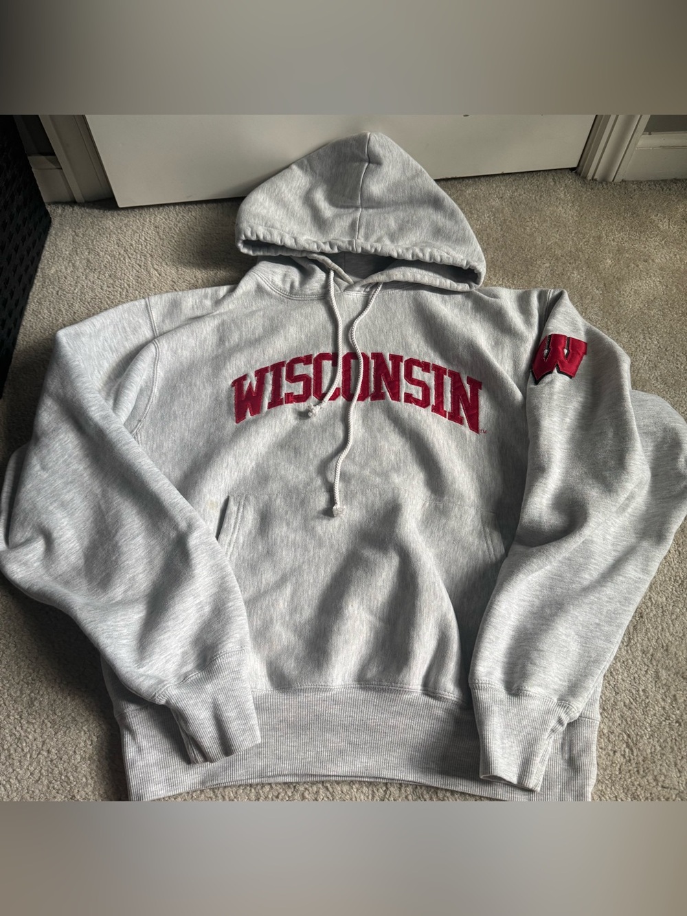 Vintage 90s Wisconsin Badgers Gray Embroidered Hoodie Sweatshirt